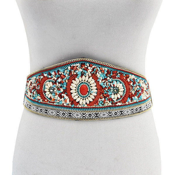 Bohemian Colorful Flower Resin Bead Waist Belt Strap Dress Belt For Women Egypt PU leather Belly Body Chain Jewerly Middle East