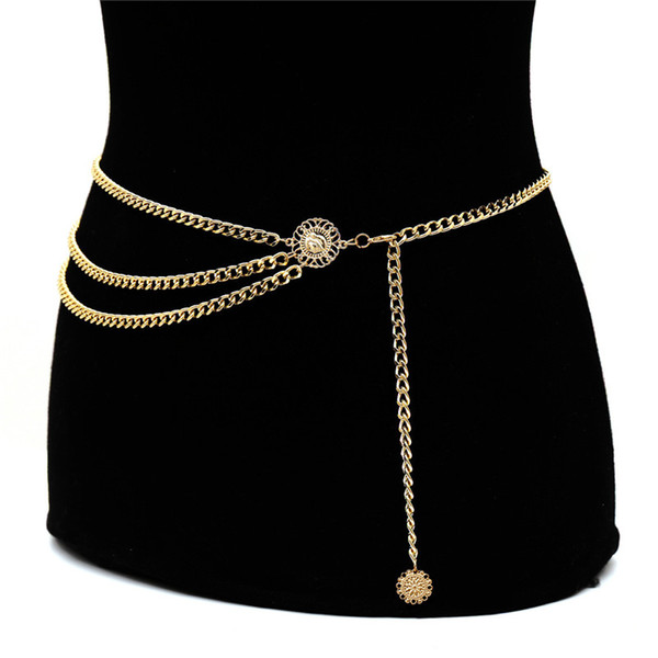 Vintage Hip Hop Lady Body Chain Sexy Gold Aluminum Belly Chains Night Club Party Body Jewelry for Female