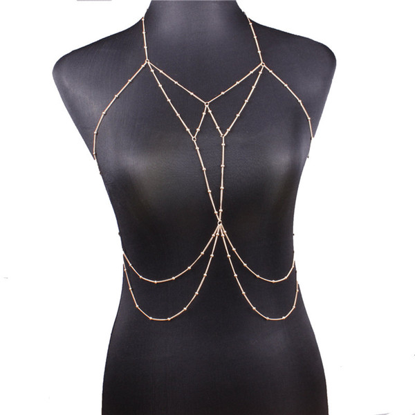 New Sexy Body Chain Bra Necklace Waist Chains Gold Fashion Body Jewelry for Women Beach bodychain drop shipping 162681