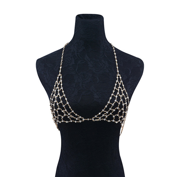 Fashion New Handmade Sexy Rhinestone Bra Chest Body Chain Ladies Gold / Silver Summer Beach Charming Belly Chains Jewelry