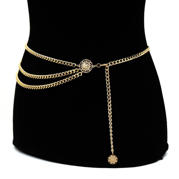 Women Trendy Multilayer Metal Link Waist Chain Waist Belt Long Tassel Sun Charm Belly Chains Waistbands Body Jewelry (Aluminium Alloy)