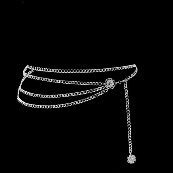 Women Trendy Multilayer Metal Link Waist Chain Waist Belt Long Tassel Sun Charm Belly Chains Waistbands Body Jewelry (Aluminium Alloy)