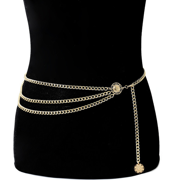 Women Trendy Multilayer Metal Link Waist Chain Waist Belt Long Tassel Sun Charm Belly Chains Waistbands Body Jewelry (Aluminium Alloy)