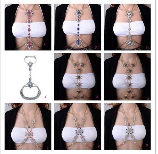 Women Chunky Statement Chain Colorful Gemstone Flower Charm Long Body Necklaces Sexy Body Chain Jewelry YT