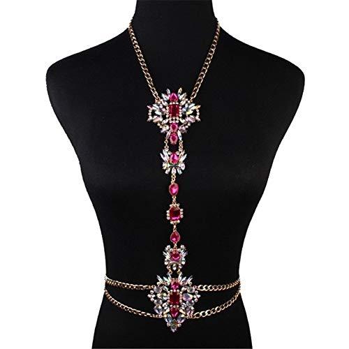 Body Chain Jewelry with Red Blue Tawny Crystal Rhinestone & Beads for Women Fashion Necklace Chain 1 PC Body Jewlry