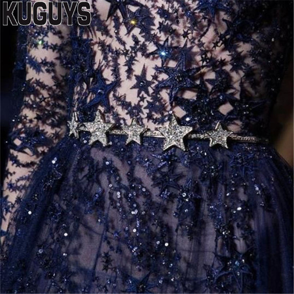 KUGUYS Fashion Silver Metal Crystals Star Belly Chains for Women Trendy Body Chains Sexy Body Jewelry Dancers Clothing Accessories