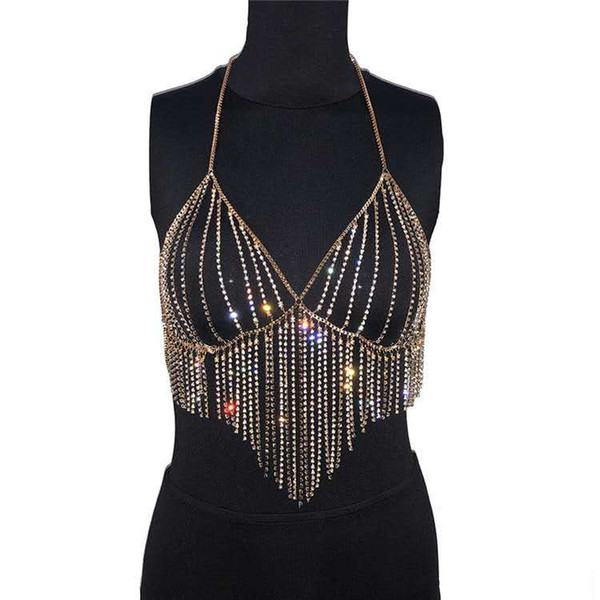 Hot Body Chain Summer Beach Shining Multi-layer Tassel Simple Colorful Rhinestone Belly Chain