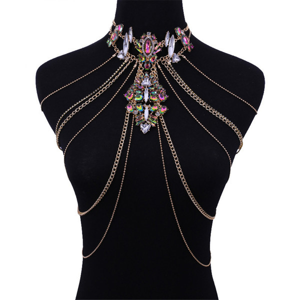 Muti-Woven Glass Crystal Body Chain Sexy Colorful 1 PC Women Body Jewelry Necklace for Daily Party