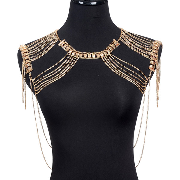 Womens Sexy Tassel Gold Color Body Belly Waist Chain Bikini Beach Harness Chains Necklace Jewelry Suit Clothes Accessories