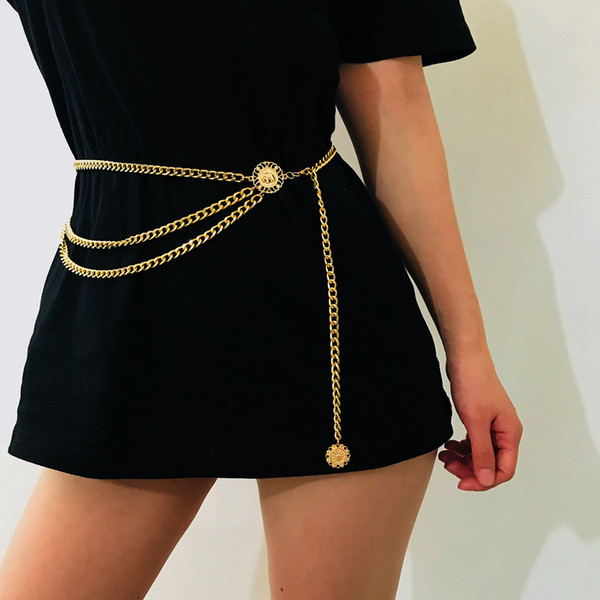 Women Charms Elegant Long Tassel 3 Layered Metal Waist Belly Chain Belt Fashion Modern Dresses Accessories Jewelry Female