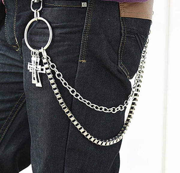 New pants chain male waist chain Punk style trousers chain link Rock hip-hop jeans waist chain cross shaped belly chain