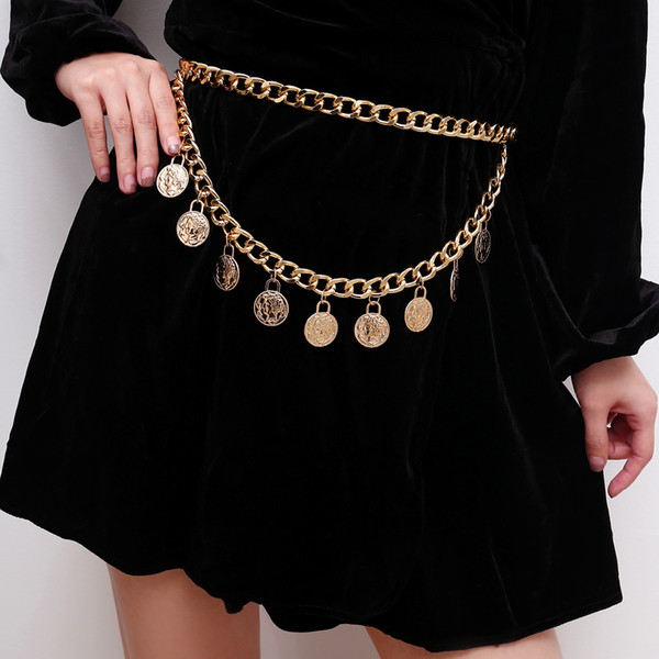 New Fashion Metal Waist Chain Belt Women Circle Metal String Belts for Ladies Dresses Decoration Gold Plated Tassels Chain Belt