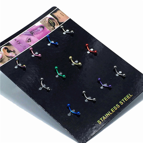 12pcs/set Surgical Steel Ball Eyebrow Piercing langue Crystal Nose Lip Ring Helix Piercing Tragus Cartilage Earring Body Jewelry