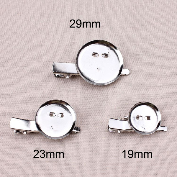 20pcs/lot 19mm 23mm 29mm Rhodium Plated Hair Grip Brooch Round Blanks Trays Back Spacers With Safe Lock Pin And Hairpin