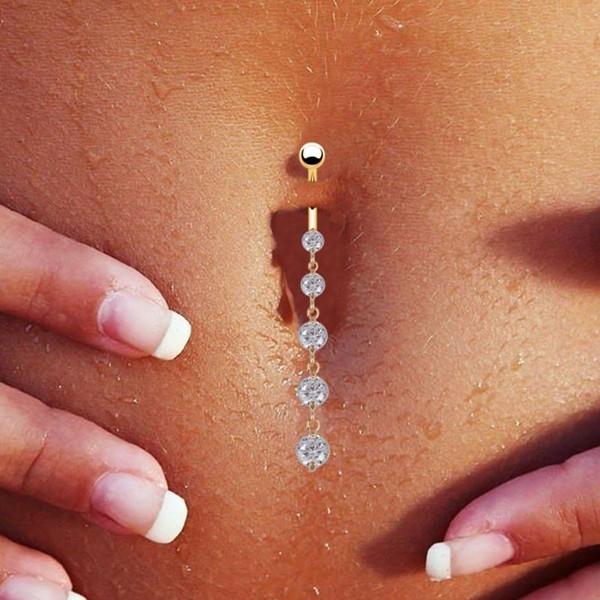 Fashion Trendy 18K gold Plated Sexy Belly Button Piercings Long Dangle Journey Body Navel Rings Water Drop Shap For Women