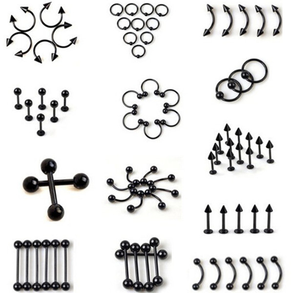 1PC Black Titanium Anodized Stainless Steel Captive Eyebrow Navel Belly Lip Tongue Nipple Labret Bar Nose Rings Body Piercing