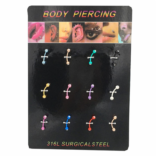 12pcs/set Surgical Steel Ball Eyebrow Piercing langue Crystal Nose Lip Ring Helix Piercing Tragus Cartilage Earring Body Jewelry