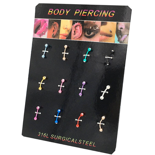 12pcs/set Surgical Steel Ball Eyebrow Piercing langue Crystal Nose Lip Ring Helix Piercing Tragus Cartilage Earring Body Jewelry