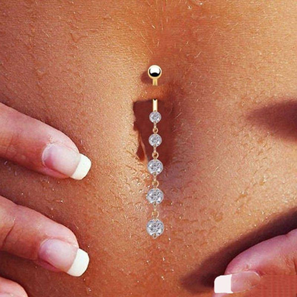 New Stainless Steel Zircon Drop Body Piercing Dangle Navel Belly Button Bar Barbell Rings Free shipping