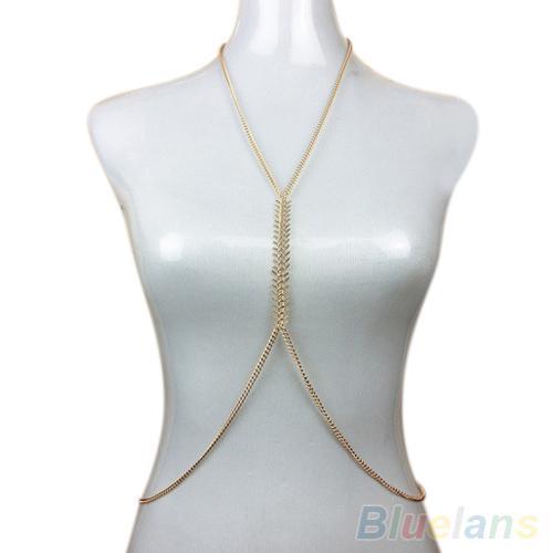 Women's Sexy Fishbone Harness Bikini Crossover Body Chain Waist Necklace Jewelry 1K54