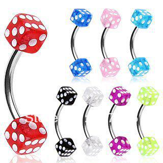 Wholesale-OP-Wonderful celebrity 316L Surgical Steel Curved Barbell Eyebrow Ring with UV Coated Acrylic DBalls body jewelry - 16g