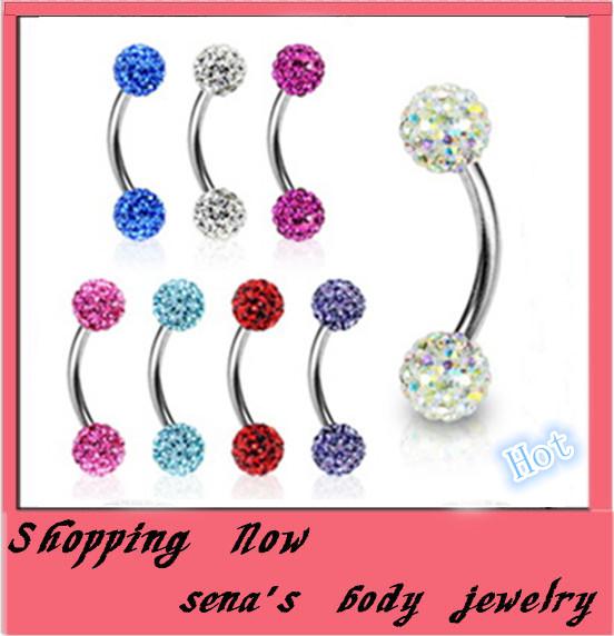 E10 Shambhalla eyebrow ring 50pcs/lot mix 10 color shamballa disco ball eyebrow stud piercing jewery Eyebrow bar