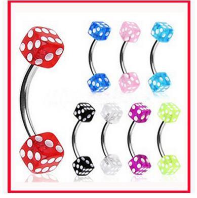 1.2*8*3/3 Eyebrow ring Body Jewelry piercing jewelry Fashion trend Bending bar mahjong dice eyebrow nail ring lip ring nose ring tongue ring