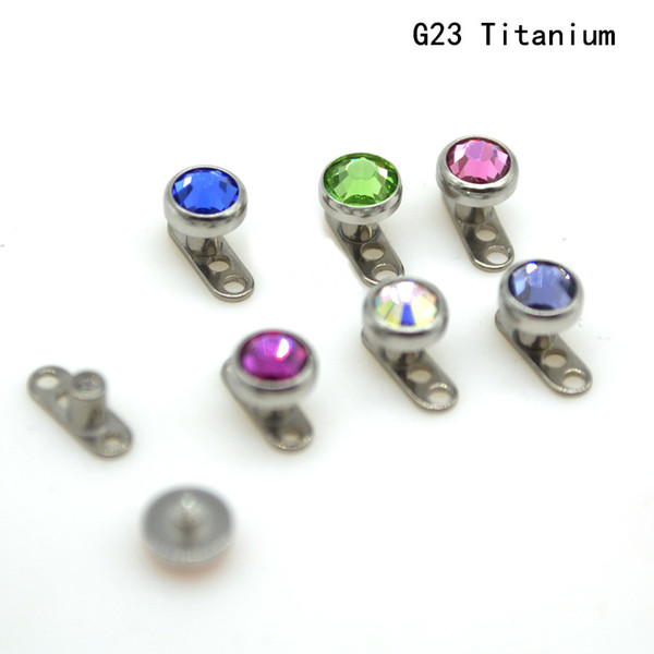 Dermal Anchor Skin Diver Body Piercing Jewelry Grade 23 titanium G23 CZ CRYSTAL GEM 4.5mm Head Micro Retainers