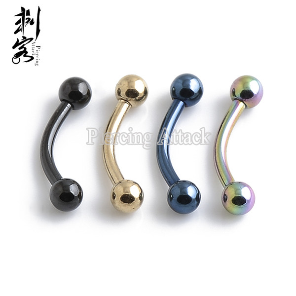 16 Gauge Titanium Anodized Ball Eyebrow Ring Banana Eyebrow Ring Body Piercing Jewelry Free Shipping Lot of 40pcs