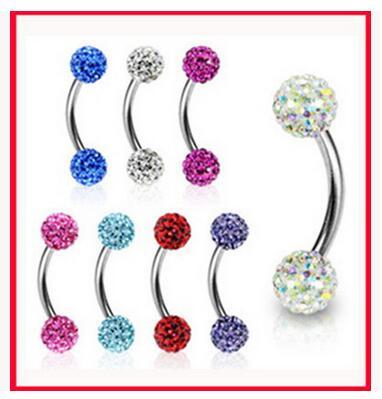 1.2*8*3/3 Eyebrow ring Body Jewelry piercing jewelry fashion Bending bar Shambhala ball eyebrow nail ring lip ring nose ring tongue ring