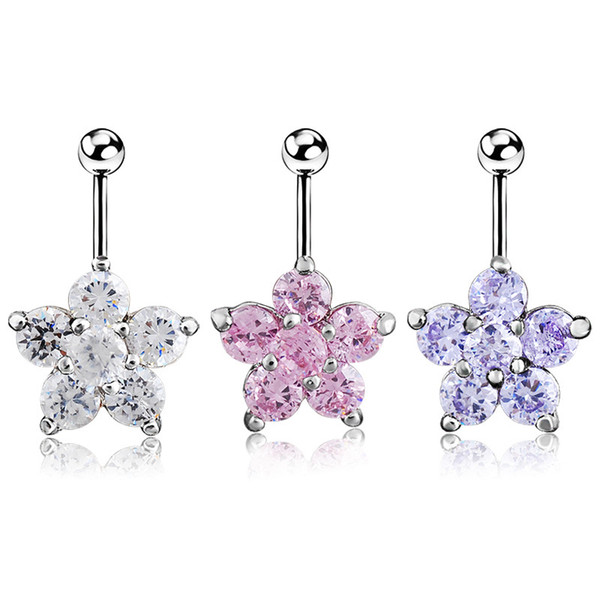 Crystal Flower Navel Ring Stainless Steel Nombril Piercing Belly Rings Body Jewelry Piercings Belly Button Rings