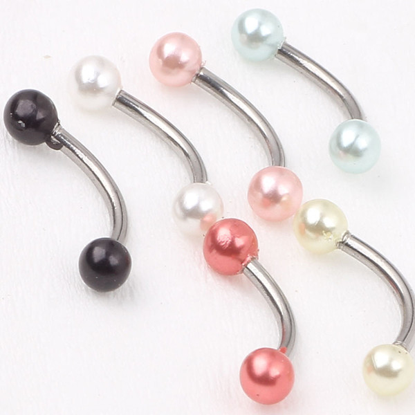 Fashion pearl doubleside Eye banana ring E09 mix 7 colors 100pcs/lot stainless steel piercing eyebrow piercining