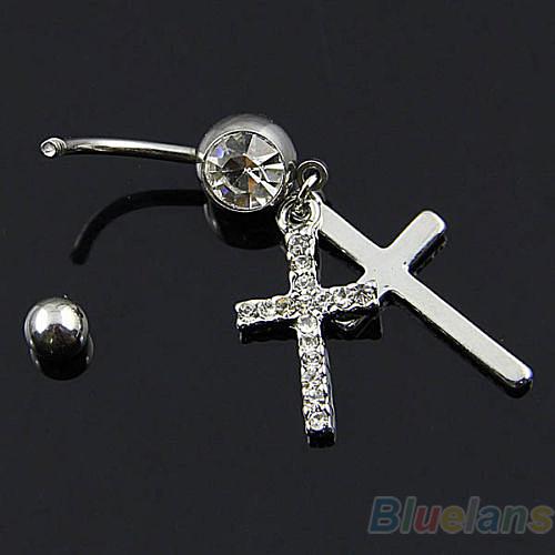 2016 New Fashion Double Cross Dangle Belly Button Navel Ring Body Piercing Jewelry 09ID