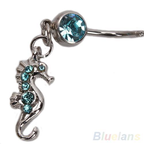 Seahorse Style Rhinestone Navel Belly Button Ring Body Piercing Jewelry Blue 08VL