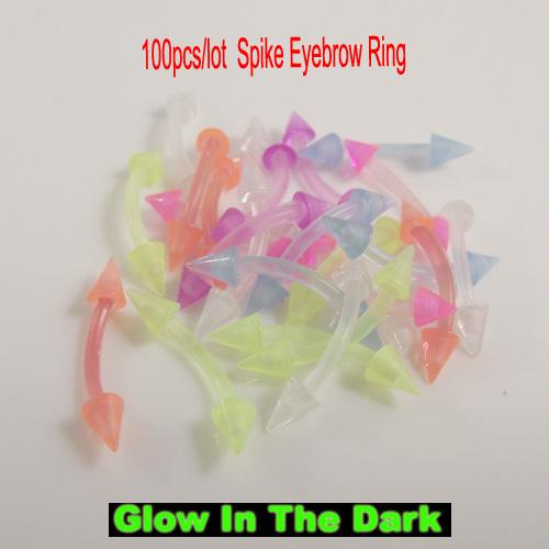 100pcs/lot 16G glow in the dark flexible eyebrow ring soft Sprike eyebrow rings pure colors body piercing jewelry