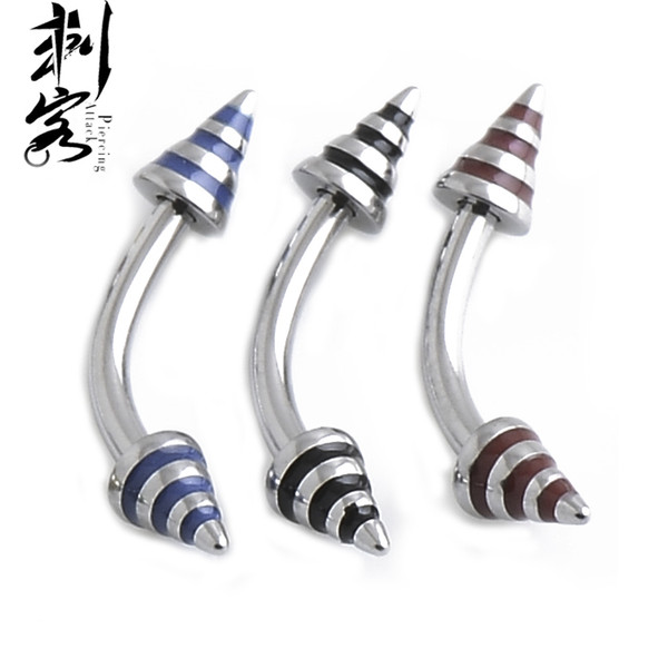 (Min. order $10) Free Shipping Wholesale Body Jewelry Epoxy Stripe Spike Eyebrow Piercing 16 Gauge Mixed Sizes Mixed Colors