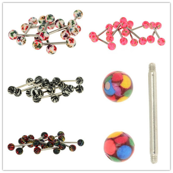 12Pcs Colorful Stainless Steel Acrylic Ball Barbell Tongue Belly Rings Bars Piercing Body Jewelry Wholesale Jewelry Sexy