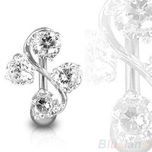 ELEGANT 4 GEM VINE REVERSE BELLY NAVEL RING CLASSY 085X