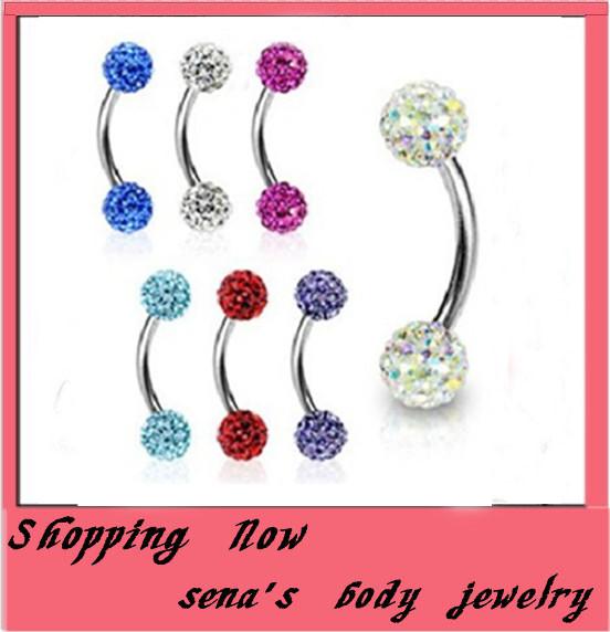 E10 eyebrow ring 30pcs/lot mix 10 color shamballa disco ball eyebrow stud piercing jewery Eyebrow bar