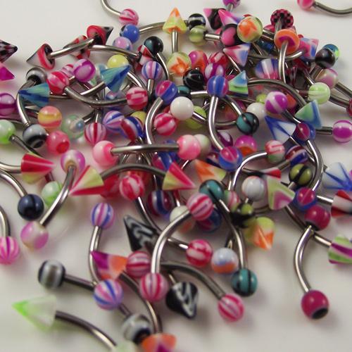 100pcs 16G soft flexible eyebrow ring mixed colors body piercing jewelry UV spike cone