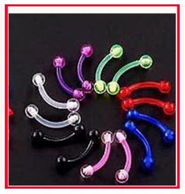 30pcs/lot Acrylic double ball eyebrow rings jewelry 1.2*8*3/3 assorted candy color bending bar round ball piercing jewelry body jewelry