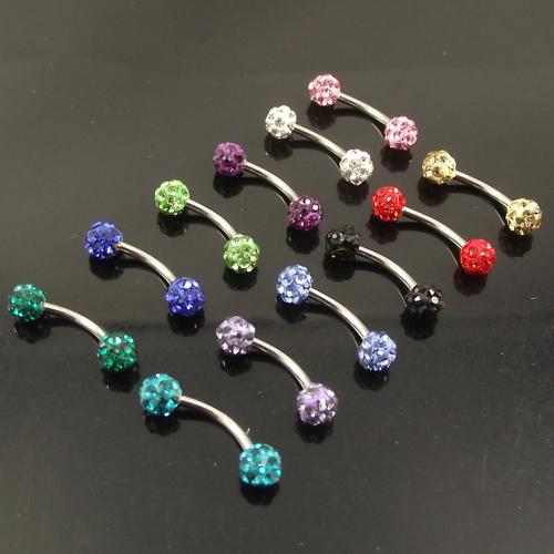 24pcs/lot 16g Stainlessl Steel Double Crystal Balls Eyebrow Ring Micro Bent Barbell with Jewely Ball