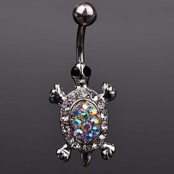 2016 New Fashion Silver Plated Cute Crystal Rhinestone Turtle Belly Ring for Women Piercing Body Jewelry