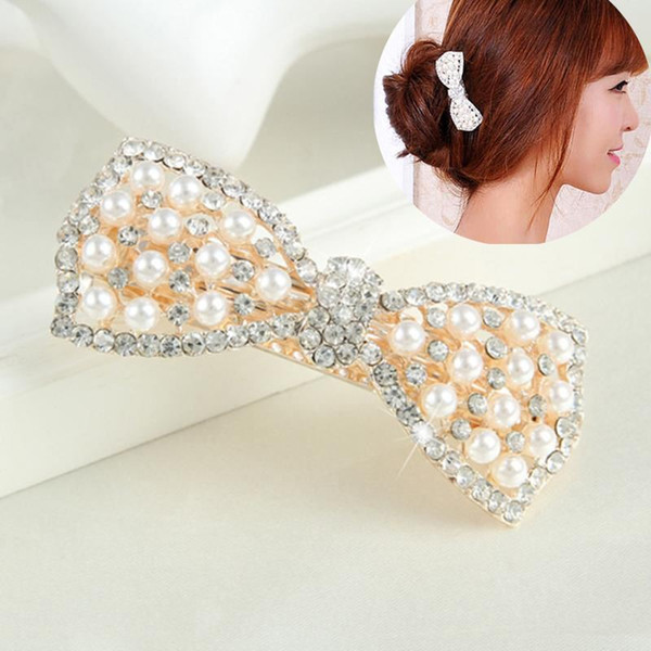 Cute Bow Crystal Pearl Barrettes Hairpin Clip Headwear for Women Fashion Hair Jewelry Accessories