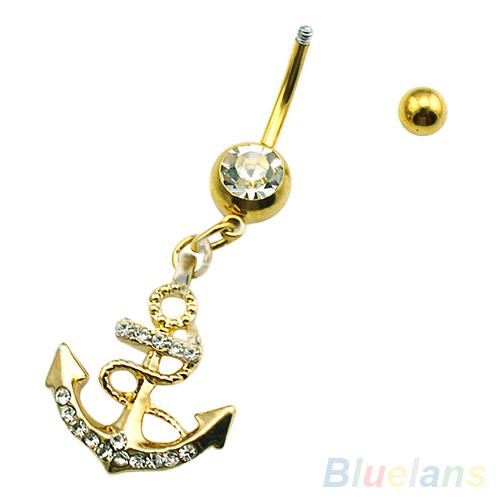 Body Piercing Rhinestone Anchor Pirate Hook Pendant Belly Navel Ring Barbell 2MXX