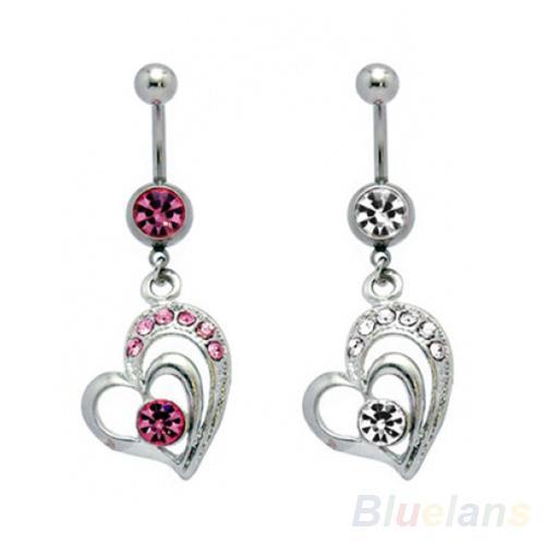 Surgical Steel Large Dangling Heart Belly Button Navel Ring 087C