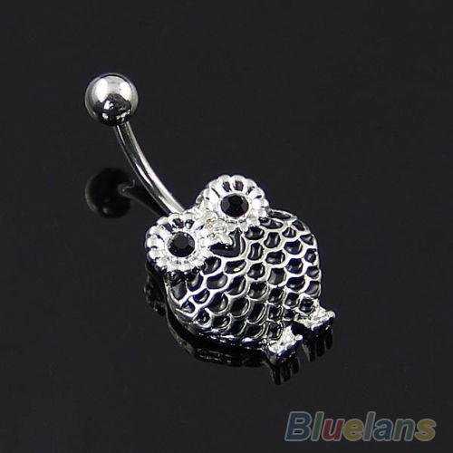 Retro Owl Dangle Stainless Steel Belly Button Navel Ring Body Piercing Jewelry 086V