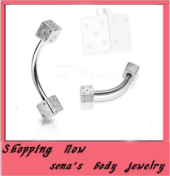 E04 fashion dice eyebrow ring wholesales 50pcs/lot mix 2 size steel body piercing jewelry banana ear bar eyebrow jewelry