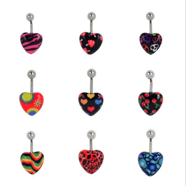 New 8PCS Lots Button Bar Navel Belly Piercing Heart Shape Stainless Steel Mix Colors Fashion Piercing Body Jewelry Wholesale