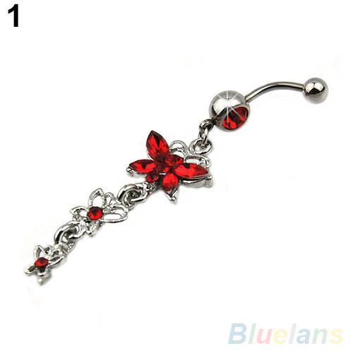 Three butterflies Pendant Ball Button Barbell Bar Belly Navel Ring Body Piercing 1O2D 2MY5